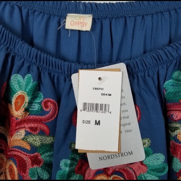 NWT Nordstrom’s Surf Gypsy Denim Embroidered Top M - Picture 3 of 8